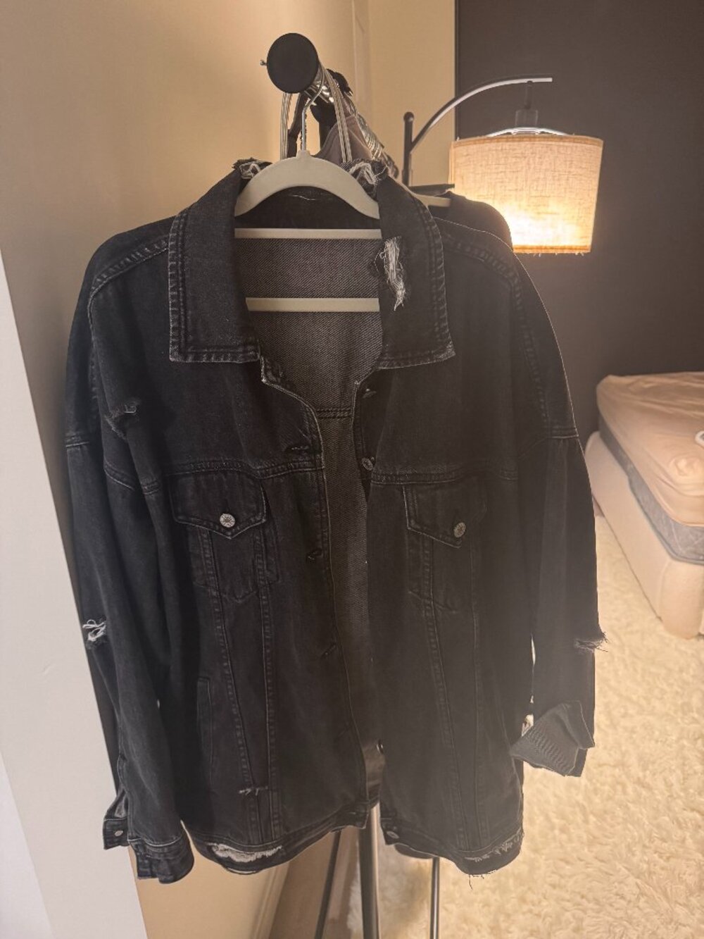 Detailed Oversized Black Denim Jacket